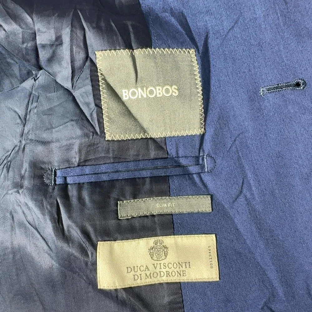 Bonobos Blazer Mens 40L Blue Slim Fit Duca Visconti Di Modrone Cotton Sport Coat